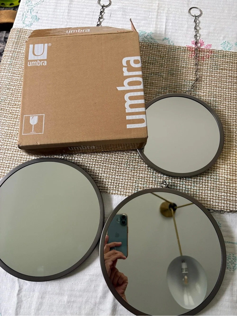 Umbra Dima Round Hanging Wall Mirrors in Bronze Frame - Set of 3